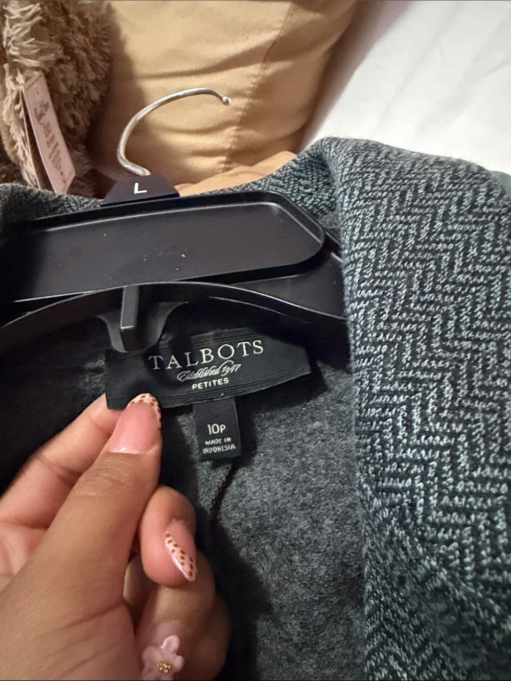 Talbots Gray Herringbone Women's Blazer with Subtle Piping